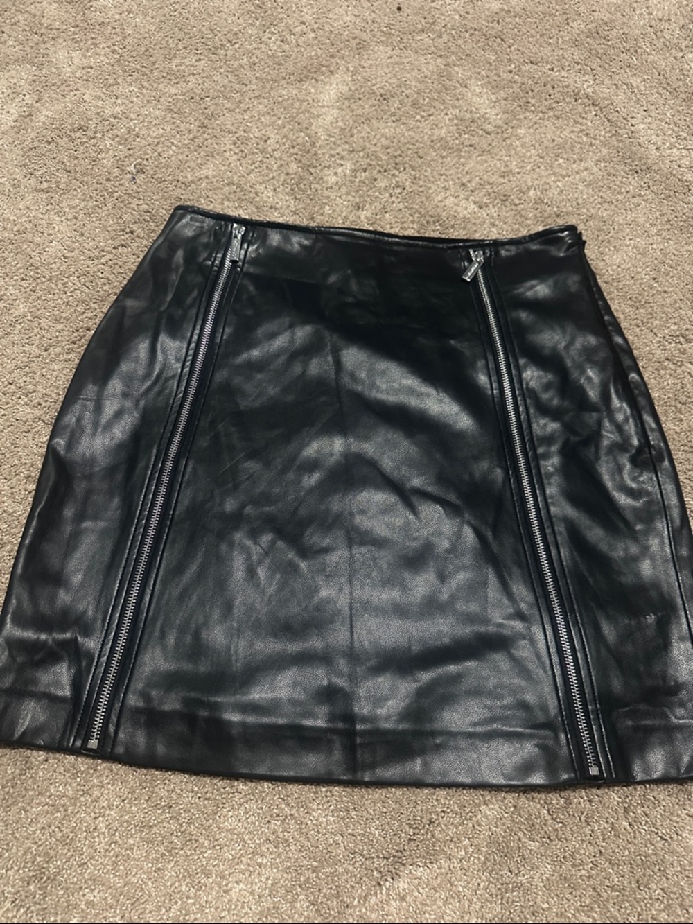 Black Faux Leather Zip-Front Skirt
